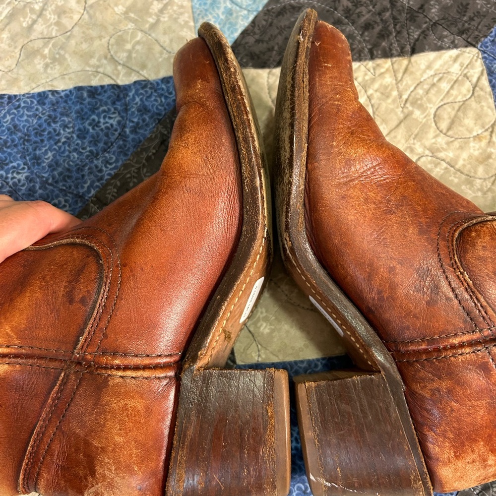 Vintage Frye Cognac Leather Heeled Campus Boots - Picture 10 of 12